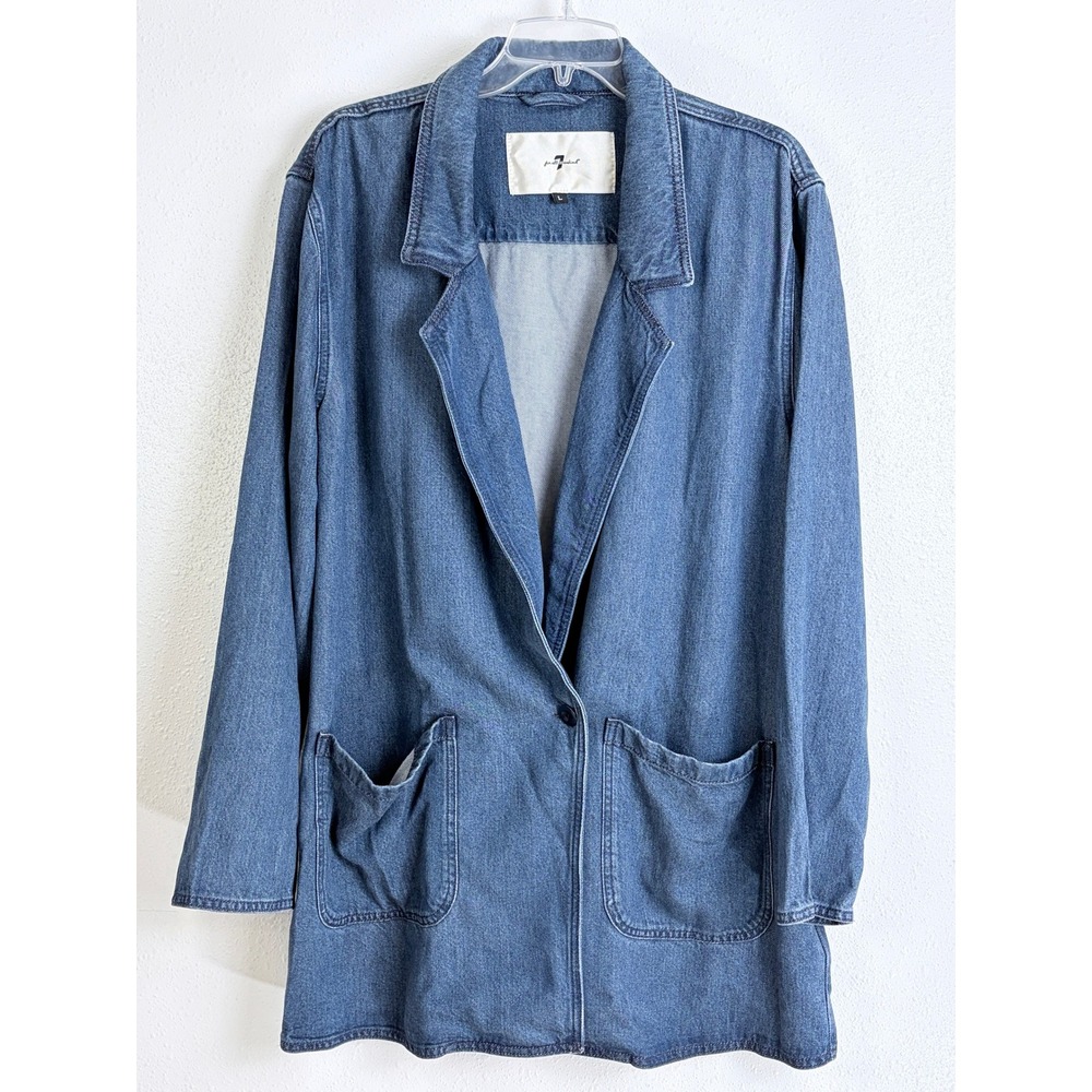 7 For All Mankind Unstructured Denim Jacket Dark Indigo Womens Blazer Large